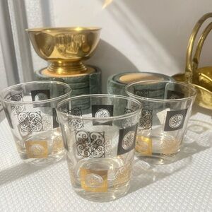 Vintage Gold and Black Drinkware Collection - 3 Glasses